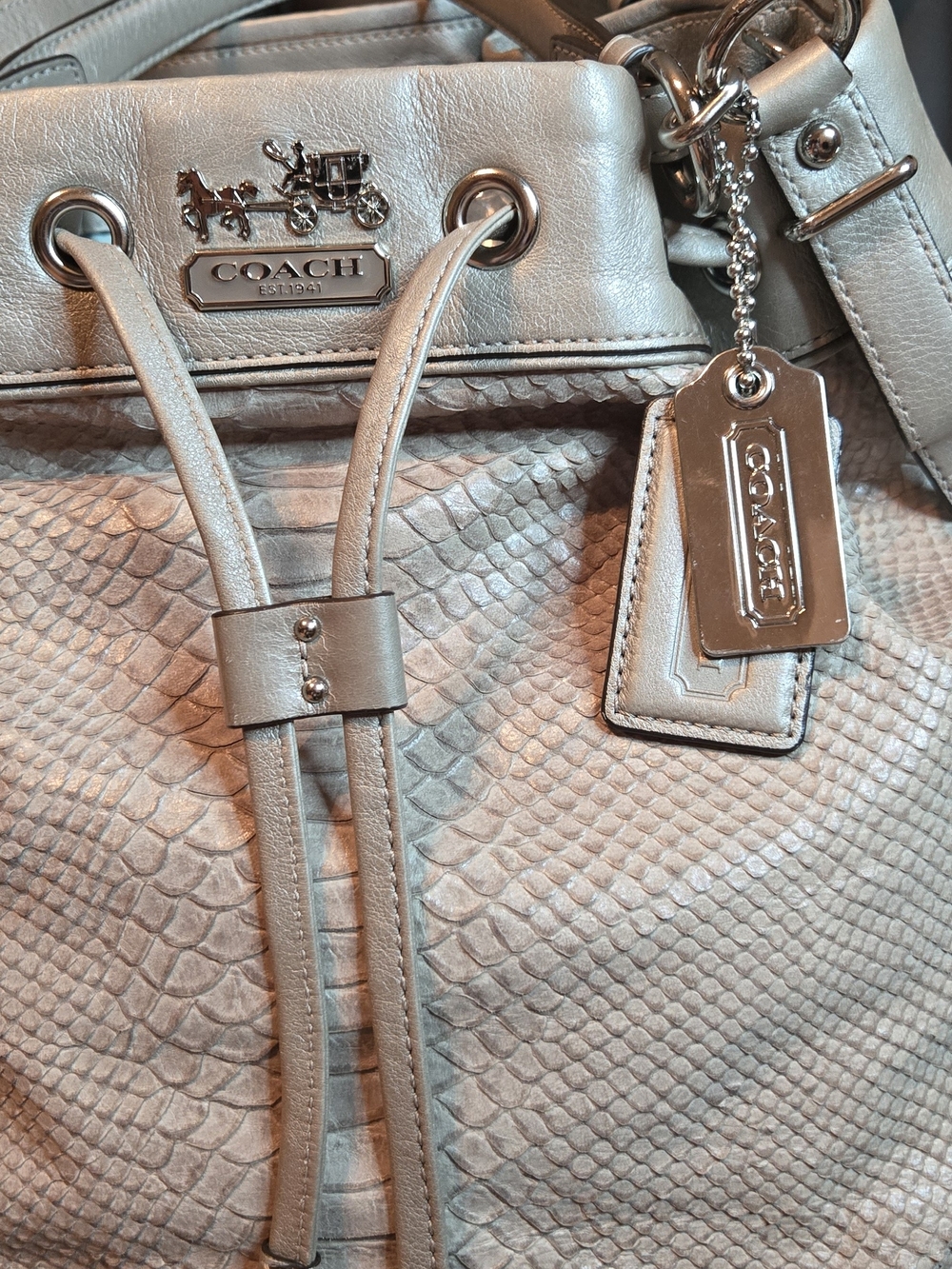 Coach Madison Marielle Python-Embossed Drawstring Bucket Bag - Picture 6 of 12